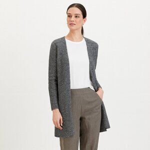 Eileen Fisher Gray Open Front Linen Blend Long Cardigan Sweater Minimalist